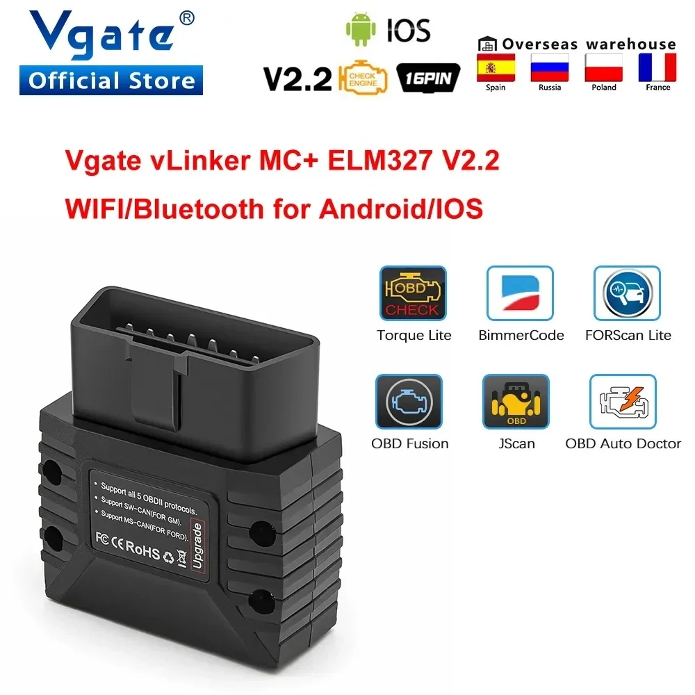 Vgate vLinker MC + ELM327 V2.2 Bluetooth 4.0 Wifi Autoscanner OBD2 Auto Diagnostic Tool OBD 2 Scan PK ELM 327 V1.5