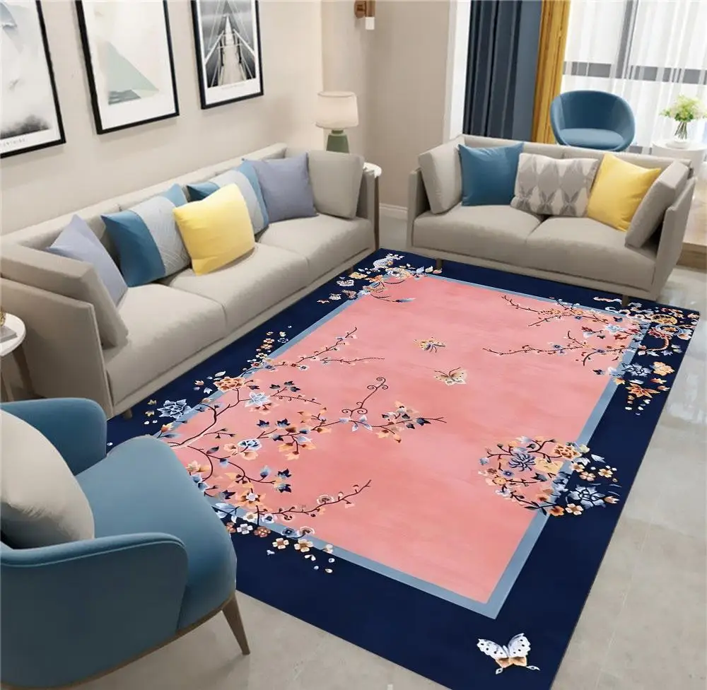 Blumenteppich im chinesischen Stil für Wohnzimmer, Heimdekoration, Sofa, Teppiche, rutschfester Schlafzimmerteppich, waschbare Fußmatte