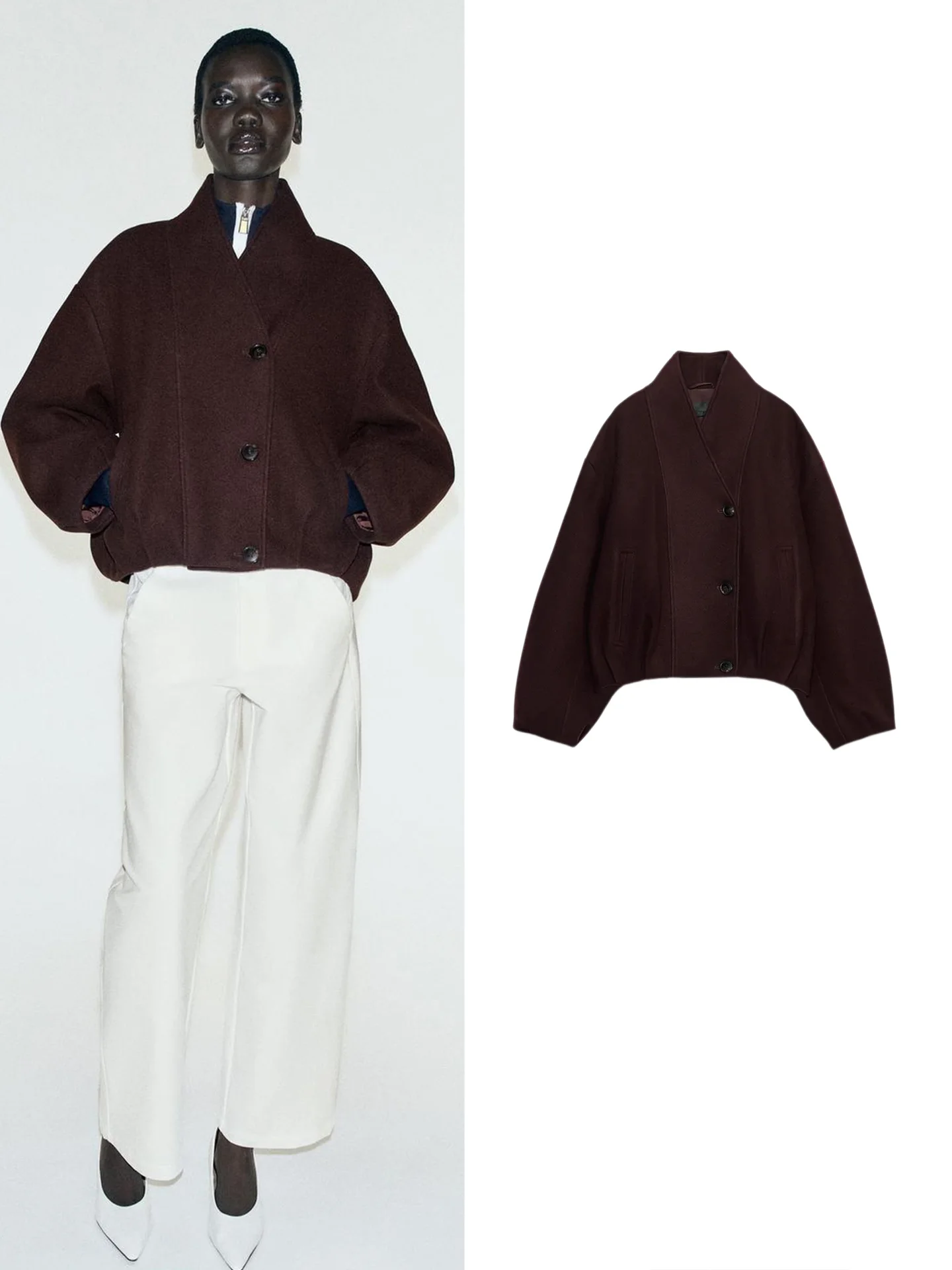 Autumn New Arrival Women's Long Sleeve Stand Collar Pleated Layered Double Front Button Short Jacket Outerwear 3046391