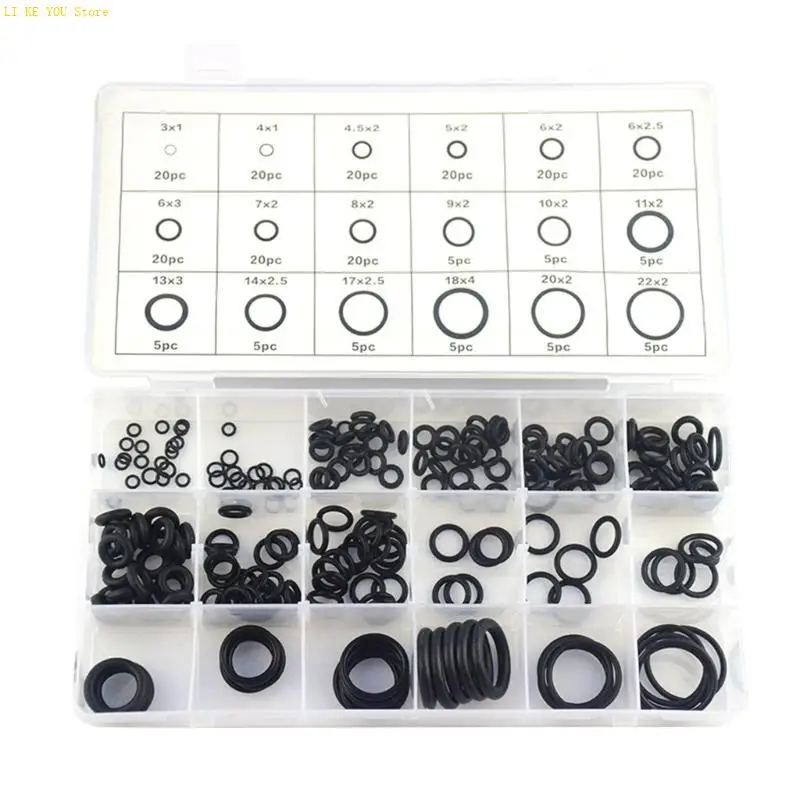 W3JE 225pcs Black Rubber Assorted O-Rings Sealing Rings for Machines Connectors