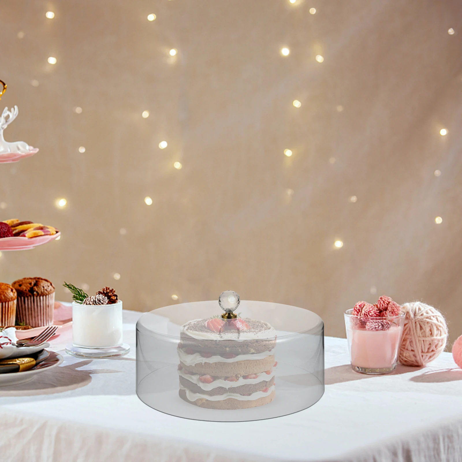 

Elegant Clear Acrylic Cake Dome With Handle Reusable Food Cover Dustproof Dish Protector For Wedding And Birthday