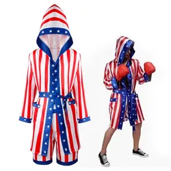 American Flag Boxing Costume Men and Women,Rocky Balboa Costume Adult,Satin Boxer Robe Shorts Belt for Halloween Cosplay Costume