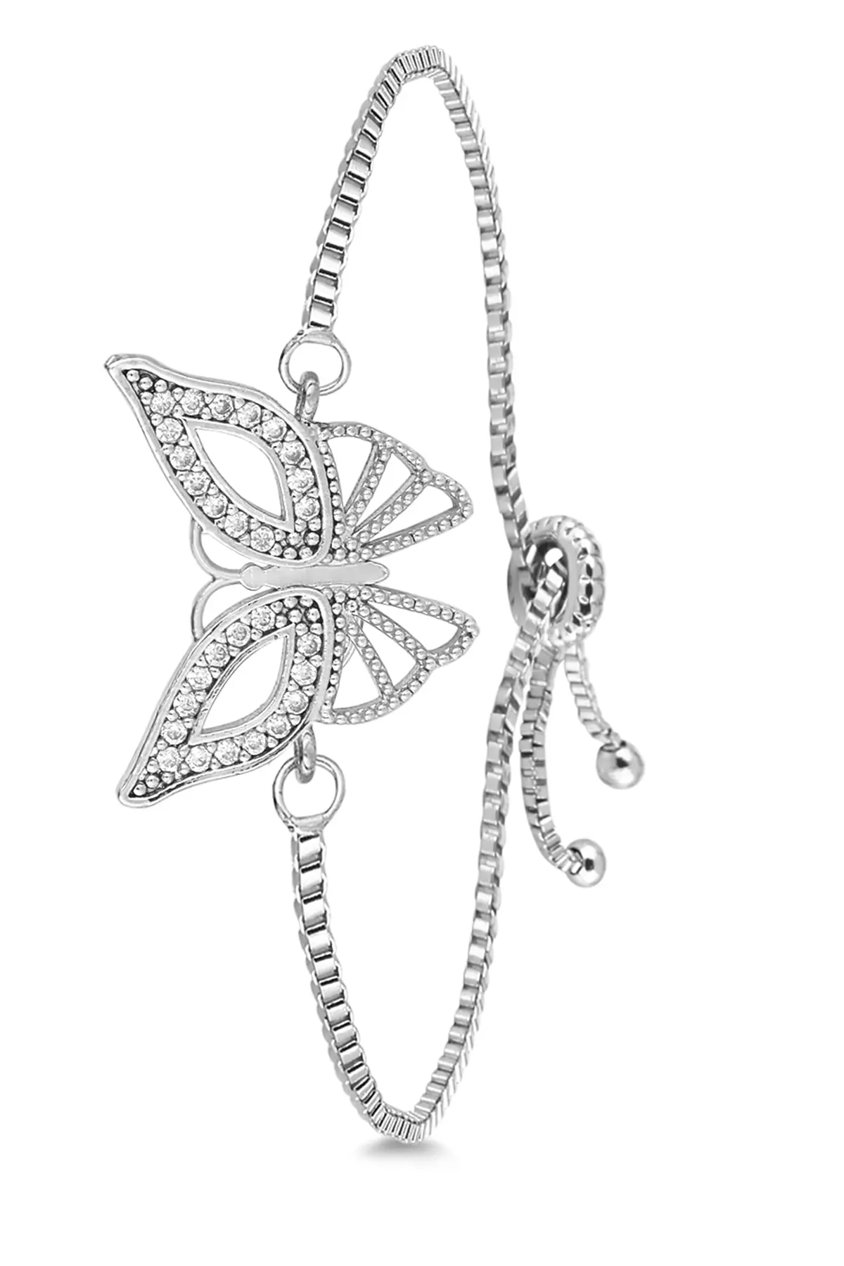 Zircon Cubic Zirconia Adjustable Women 'S Silver Butterfly Bracelet