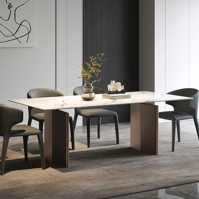 for Italian Light Luxury Rock Slab Dining Table and Chair Set Household Small Apartment Simple Modern Rectangular Designer