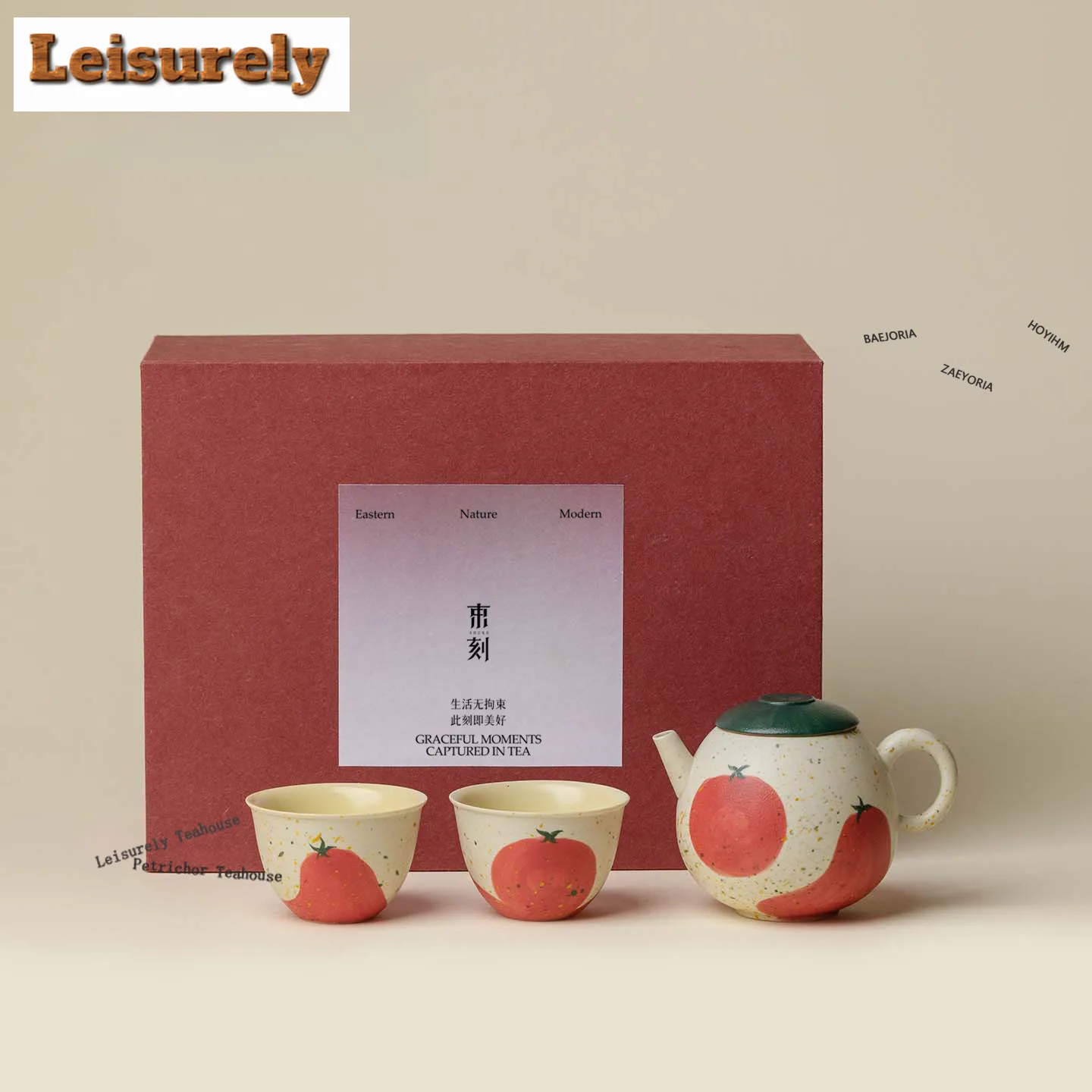 HOYIHM Hand-painted Persimmon Tea Set Complete Set Retro Tea Ceremony Set Household Teapot And Tea Cup Set Teaware Ornaments