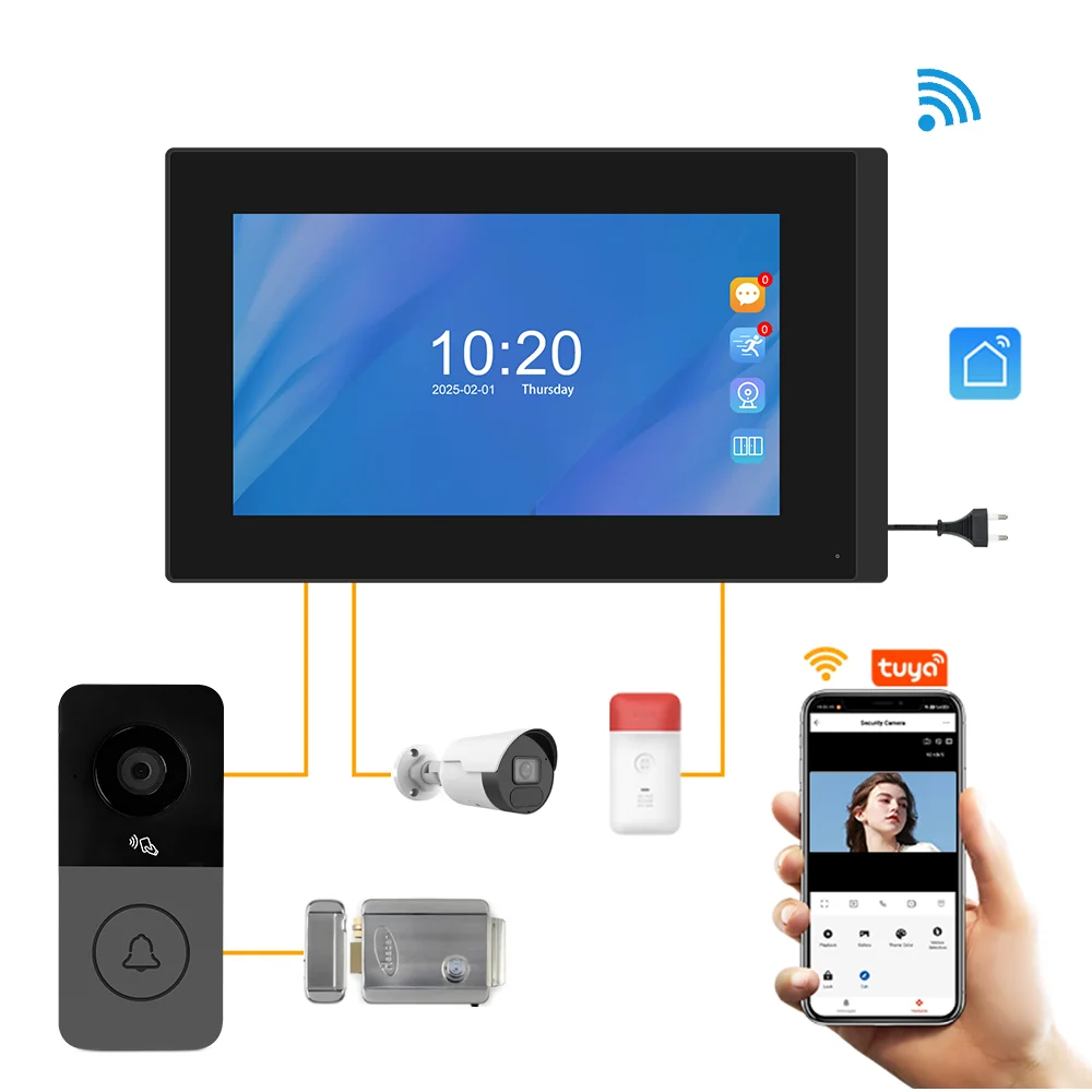 2025 أحدث Tuya نظام اتصال داخلي ذكي عبر الفيديو واي فاي فيديو باب الهاتف كاميرا اتصال داخلي جرس الباب اللاسلكي جرس باب يتضمن شاشة عرض فيديو #1