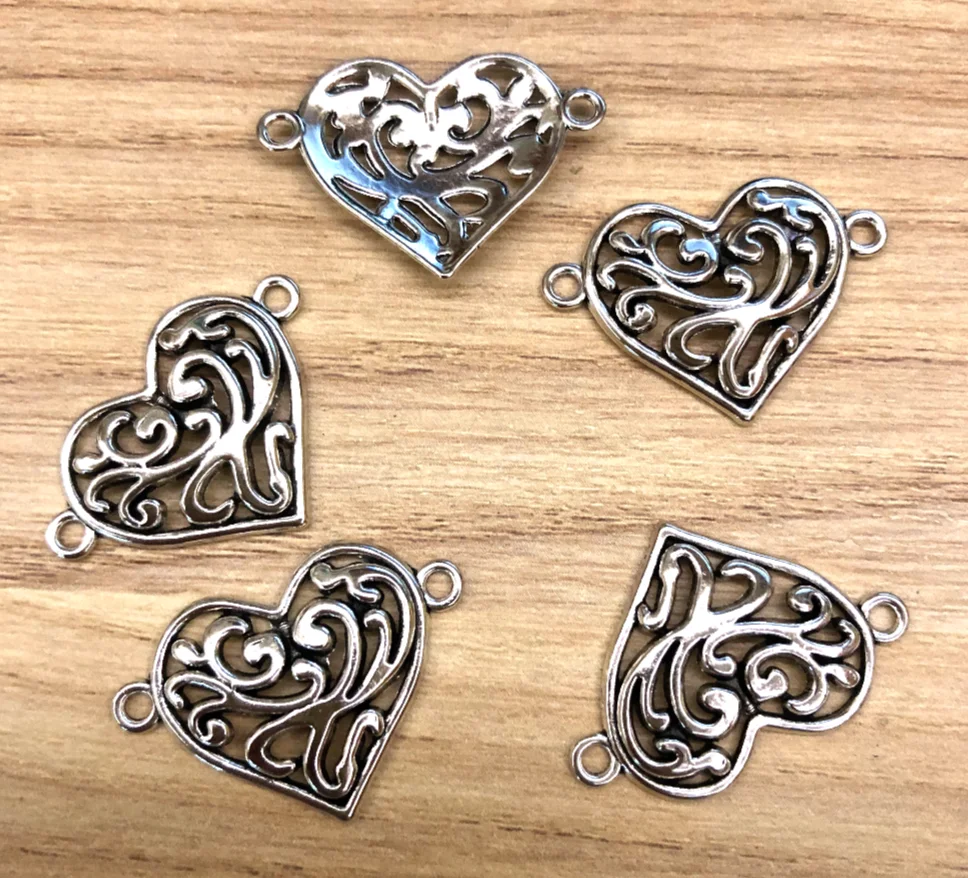 

25pcs 27*19mm Hollow Heart Shaped Connector For Jewelry Making Zinc Alloy Metal HW3019