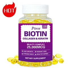 Biotin + Collagen + Keratin Supplement - for Hair, Skin, Nail Health | Non-GMO, 120 Capsules