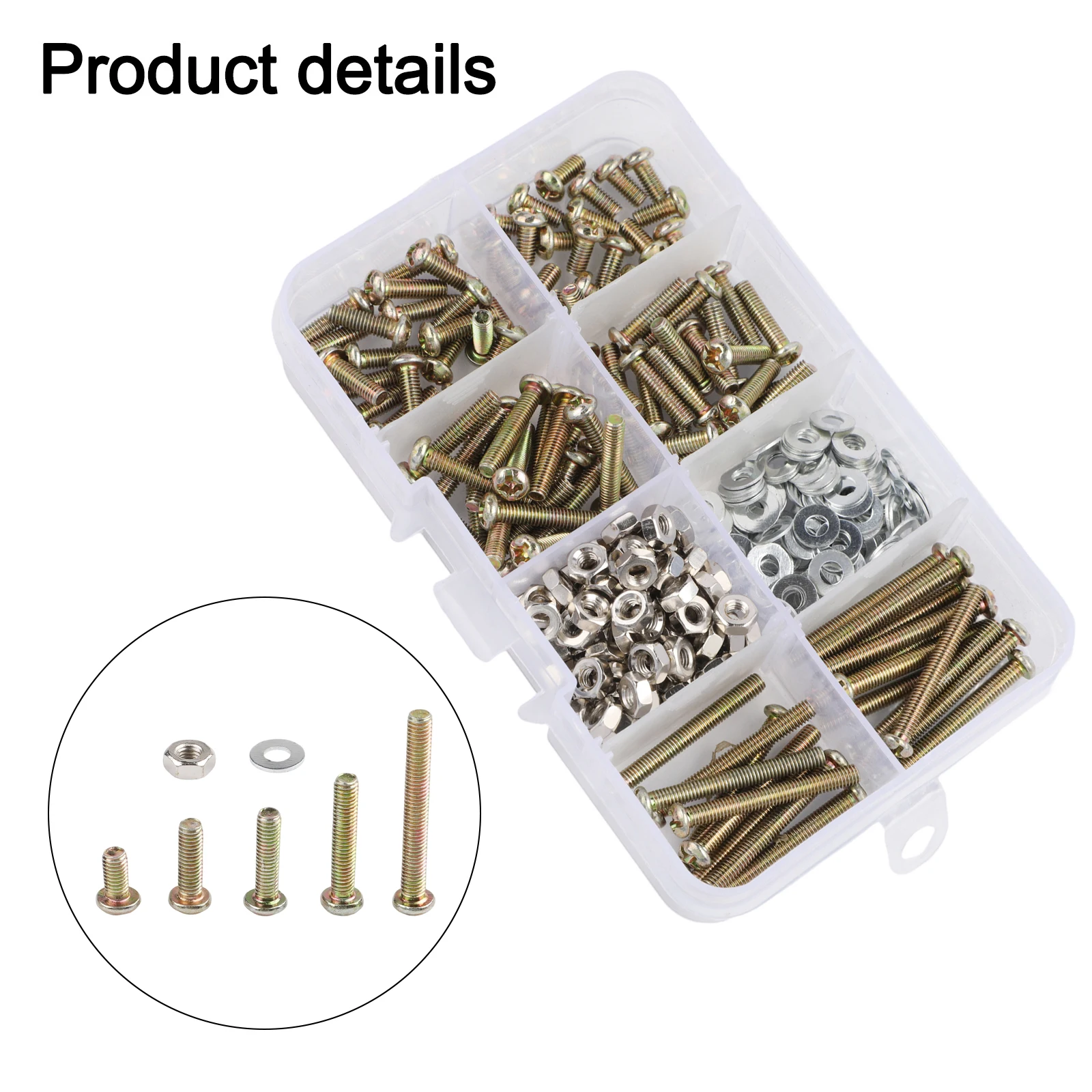 Set of 300pcs For M3 Fasteners with Pan Head Cross Recessed Screws Nuts and Flat Washers Made of Plain Carbon Steel