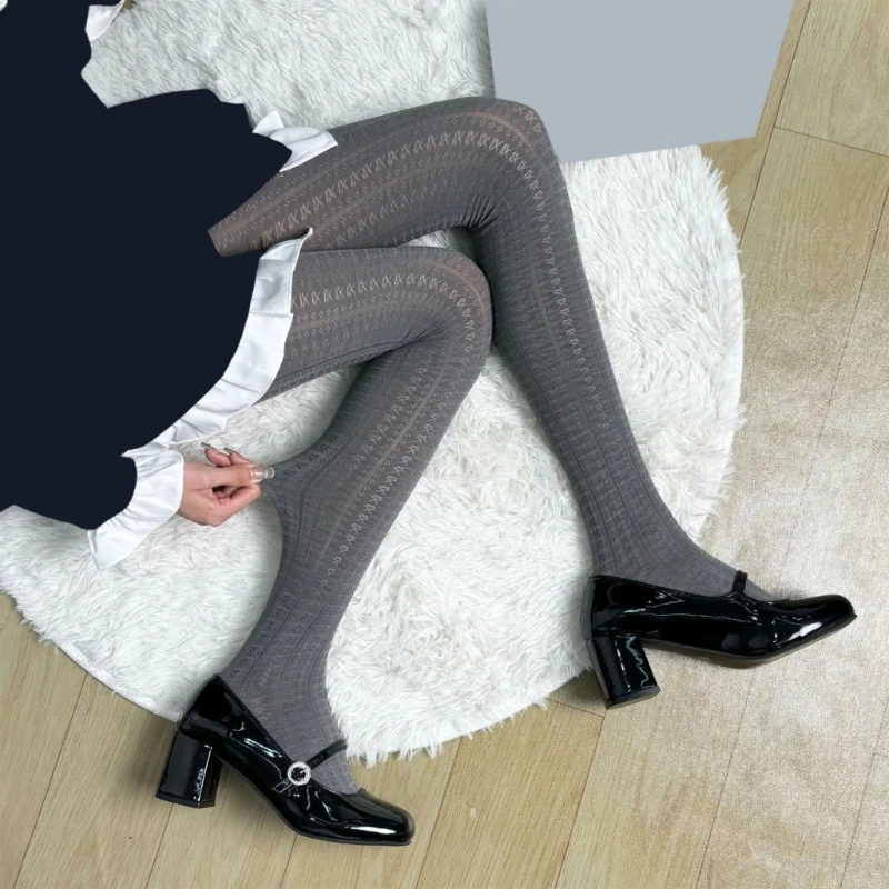 95AB ผู้หญิง Bowknot Jacquard รูปแบบ Tights ฤดูใบไม้ผลิฤดูใบไม้ร่วงนักเรียน Pantyhose ถุงน่อง