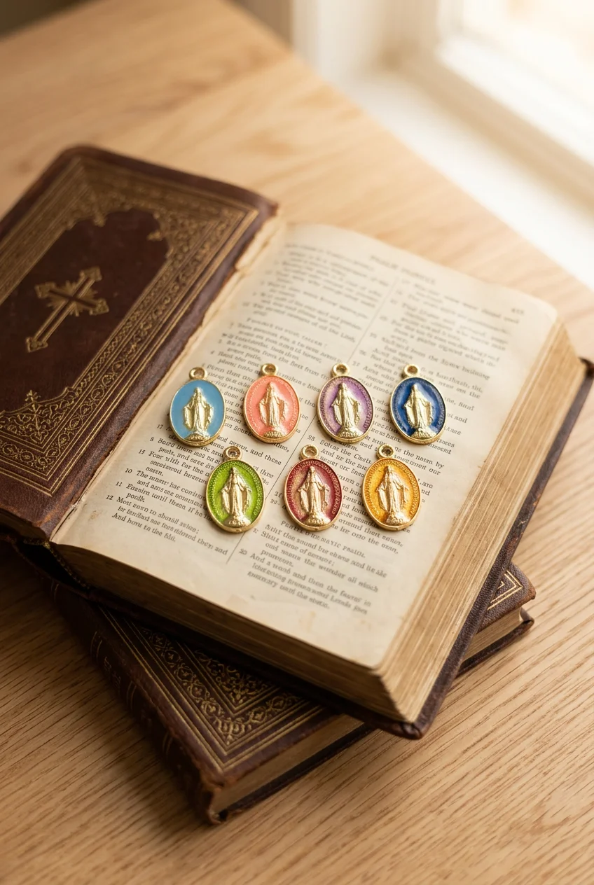10Pcs Colorful Enamel Oval Miraculous Medal Charms Gold Plated Virgin Mary Religious Pendants For Rosary DIY Handmade Jewelry