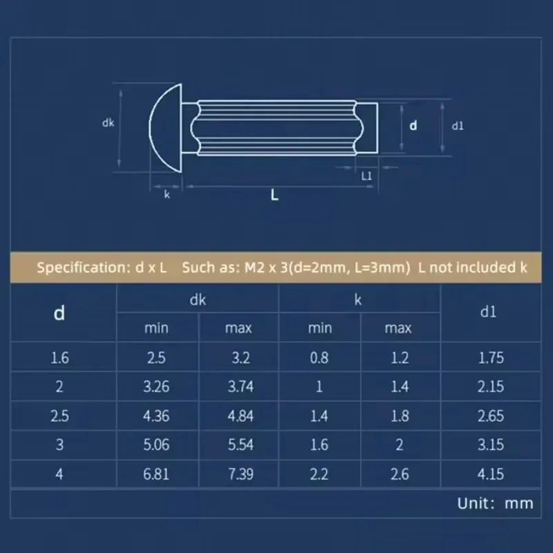 Aluminum Solid Rivet Knurled Shank Semi Round Head M2 M2.5 M3 M4 For Nameplate Labels