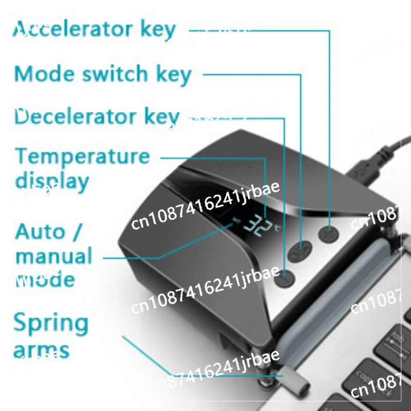 Laptop Fan Cooler for Gaming Laptop, Vacuum Heatsink Adjustable Speed Auto-Temp Detection 13 Wind Speed With Temperature Display