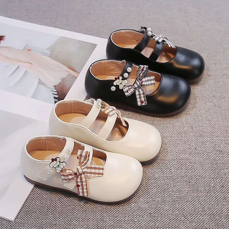 Girls Dance Shoes Round Toes Versatile Sweet Princess Shoes for Kids 2026 New Fashion Children Flat Shoes Cute Bows
