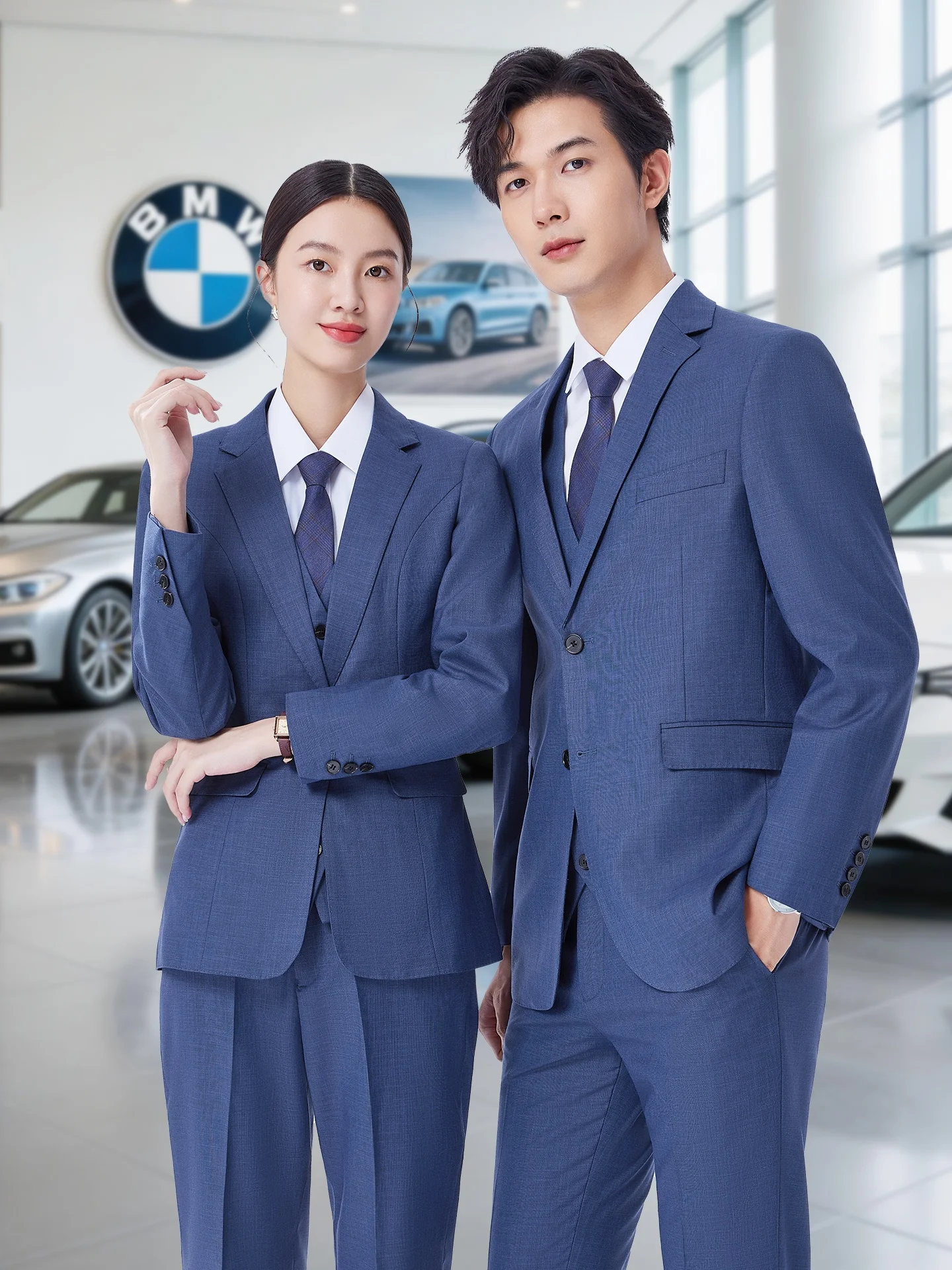 New  4S Store Work Uniform Blue Men's And Women's Western Suit Workwear Professional Suit Set for Youth Business