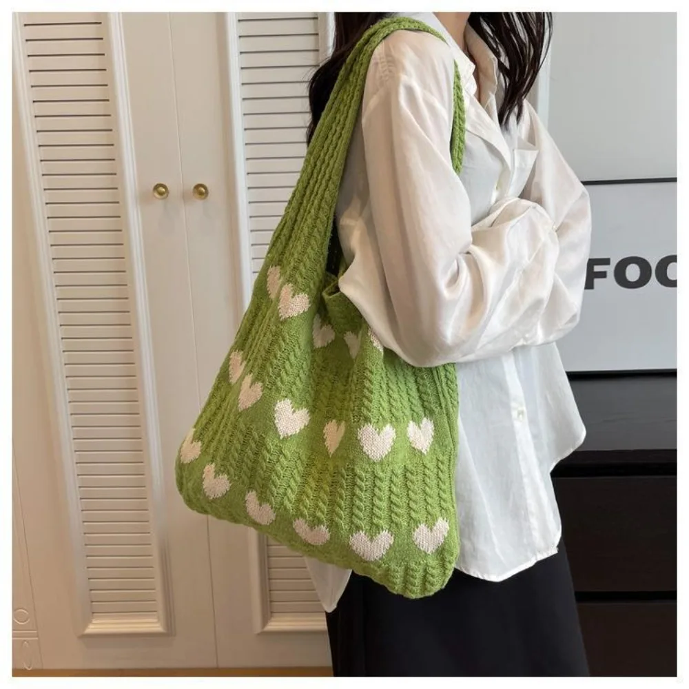 Knitted Handbags Female Large Capacity Totes Women\'s Shoulder Bag Autumn Winter Bag Purses Casual Woven Shopping