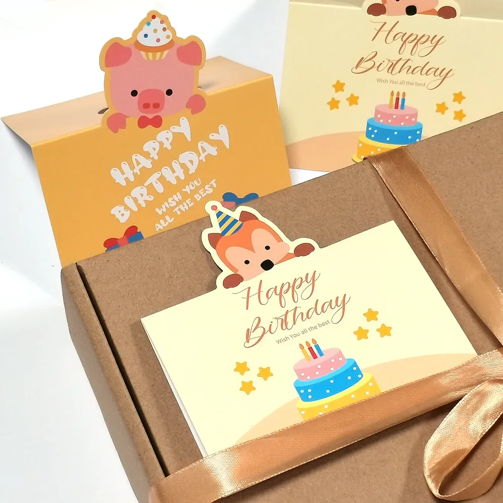 Animal Birthday Greeting Card Cartoon Thank You Card Skeleton Folding Card Birthday Thanksgiving Blessing Wholesale