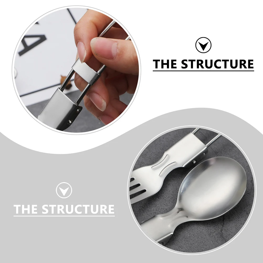 

4 Pcs Folding Spoon Tableware Travel Spoons Multifunctional 304 Stainless Steel Foldable Kitchenware
