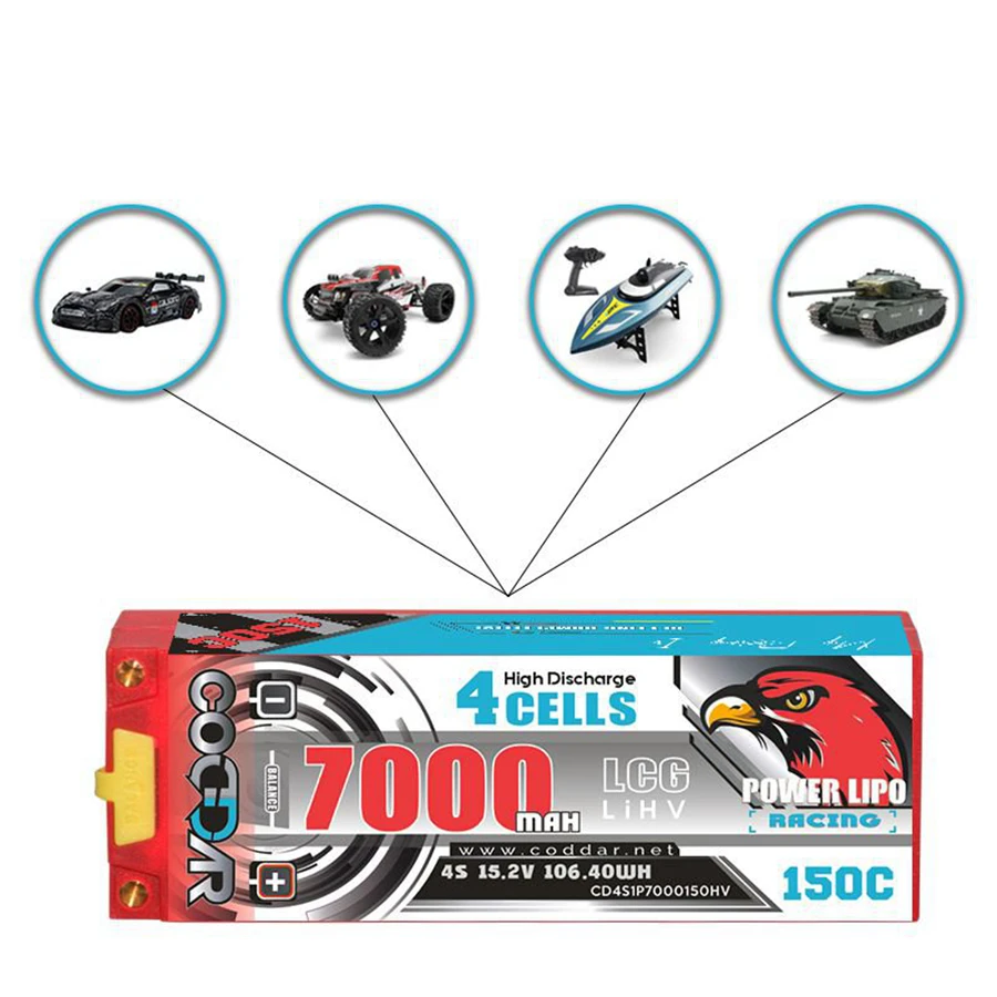 

CD4S1P6500150HV 4S 15.2V 150C 7000mAh 1/8 RC Mould High Voltage Rechargeable Lithium Battery Pack