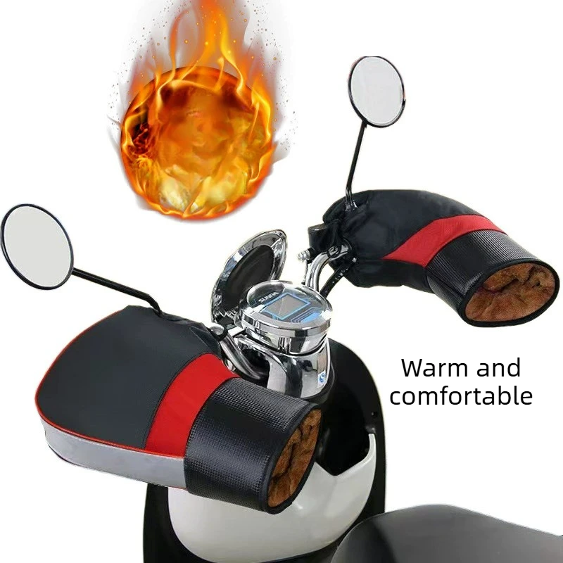 Motorcycle Handlebar Muffs Winter Windproof Gloves Battery Heated Hand Warmers Windshield Reflective Safety