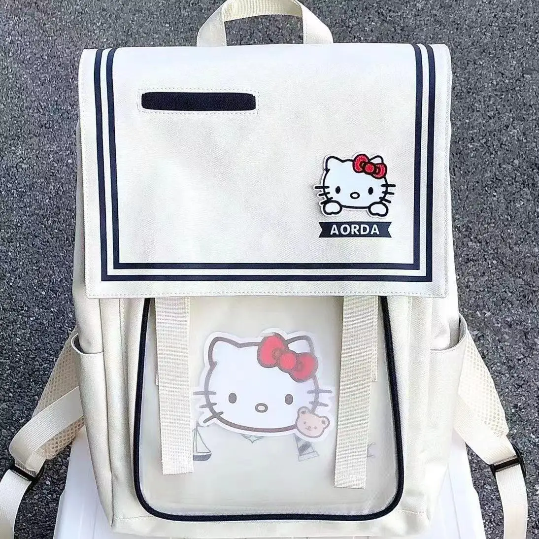 MINISO HELLOKITTY tas ransel lucu untuk wanita, tas punggung SMP dan sekolah SMA motif kartun untuk pelajar wanita 2024