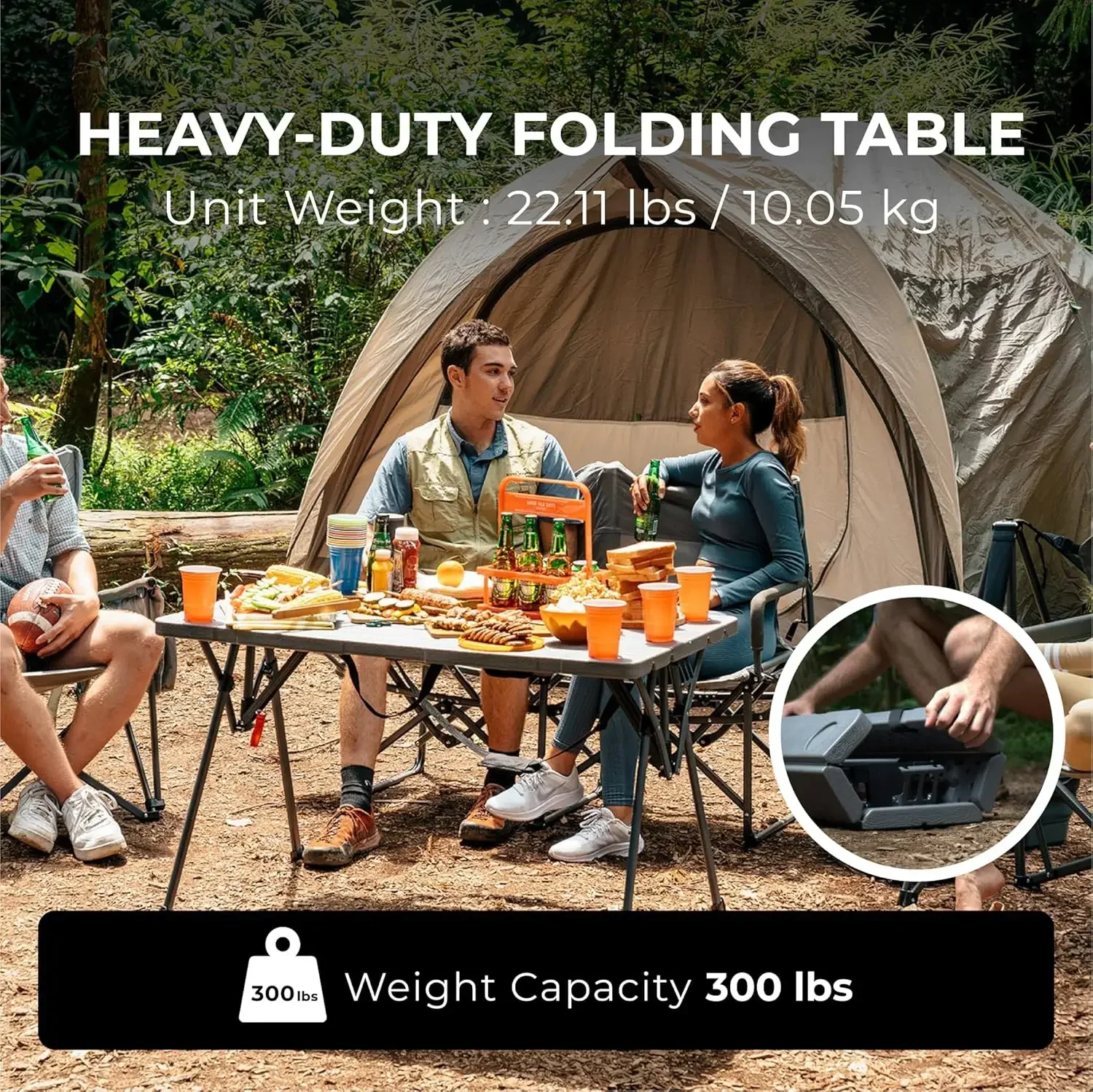 Camphor Portable Folding Table with Adjustable Shoulder Strap for Camping, Tailgating, Picnic, RV-Roll Up Design,tain Resistant