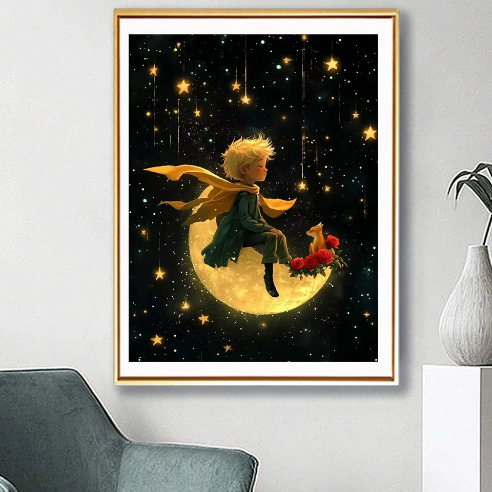 The Little Prince 5D Full Round Diamond Painting Kits Cartoon Little Boy And Fox DIY Drills Mosaic Embroidery Cross-stitch Gift