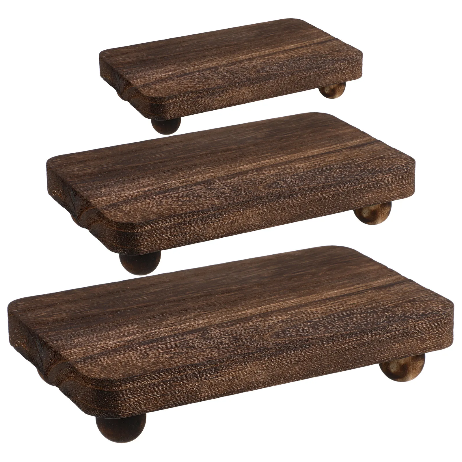 3Pcs Wood Display Pedestal Organizer Natural Wood Counter Riser Perfume Jewelry Makeup Bathroom Kitchen Decorative Stand