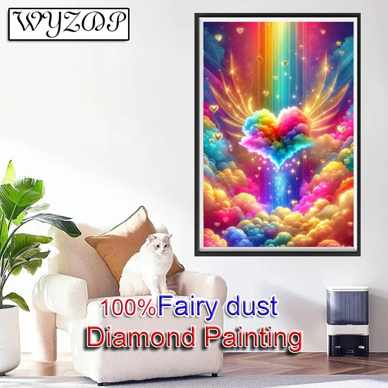 

100% сказочная пыль, алмазная живопись, изображение любви, квадратная мозаика, вышивка, красочные облака, кристалл, алмаз, искусство, полный сказочный пыль, декор