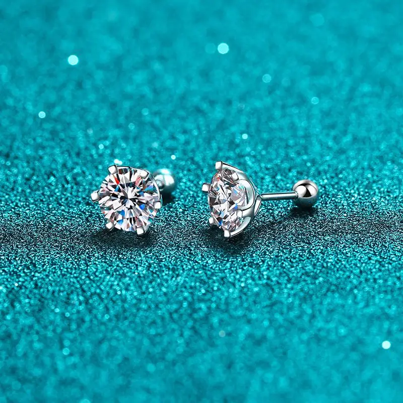 18k White Gold Stud Earrings for Women 0.3ct/0.5ct/1ct/2ct/4ct Screw Six-claw Diamond Moissanite Platinum Pt950 Earrings Jewelry