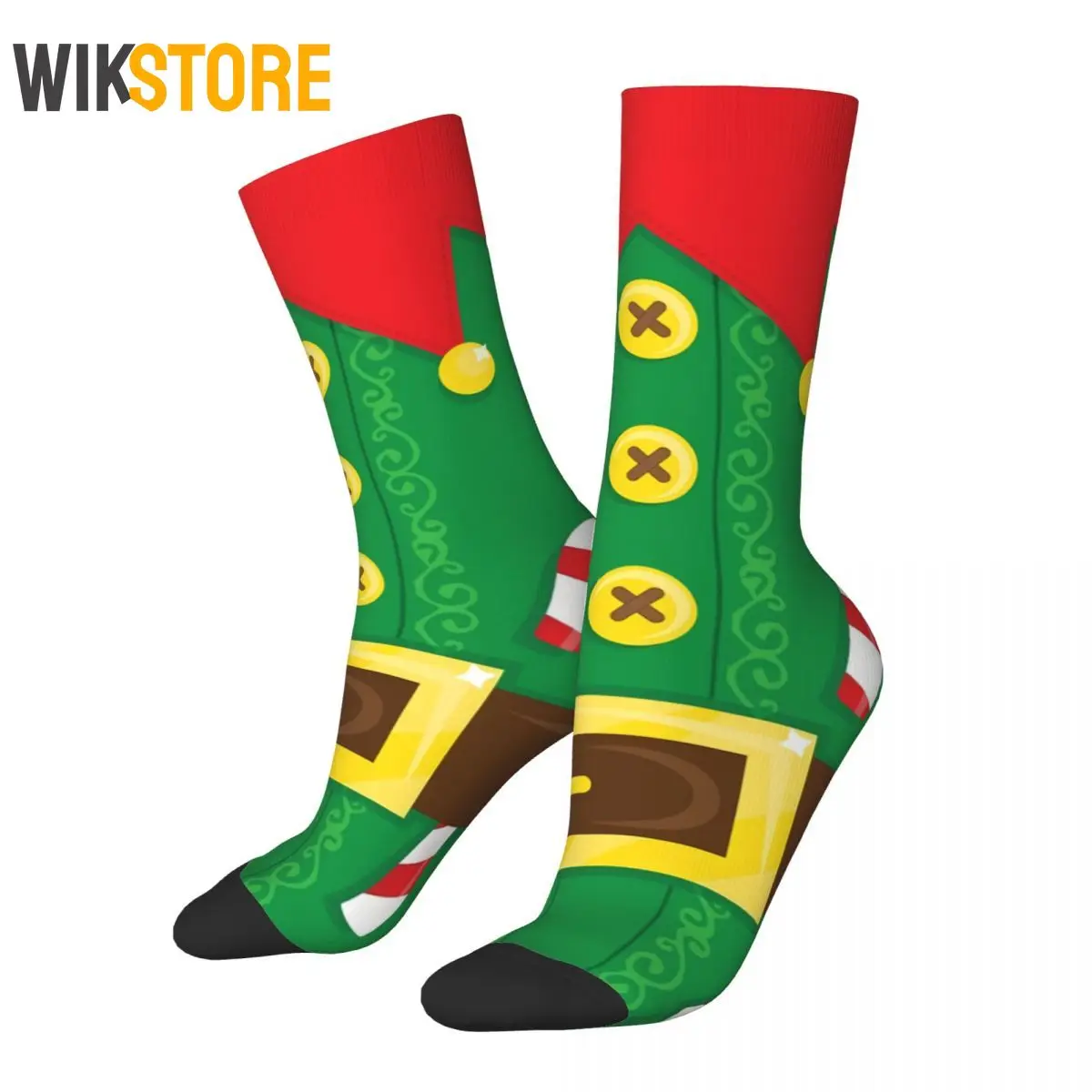 Hip Hop Retro Xmas Elf Belly Crazy Socks para homens e mulheres, Novidade engraçada Happy Crew Sock, Meias esportivas antiderrapantes