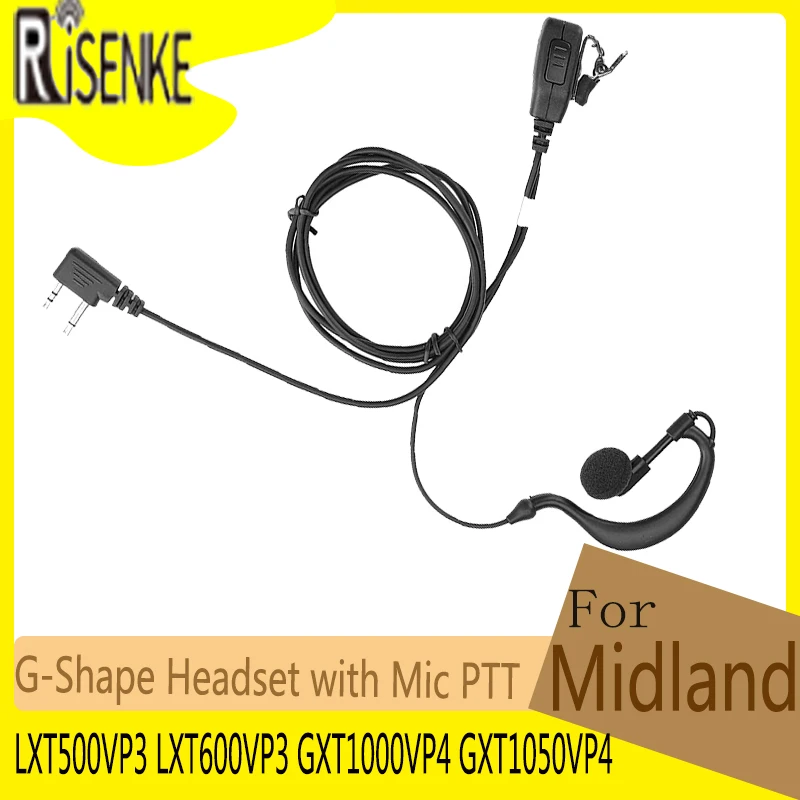 RISENKE G-Shape Earpiece for Midland LXT500VP3 LXT600VP3 GXT1000VP4 GXT1050VP4 Radio Walkie Talkie Accessories Headset with Mic