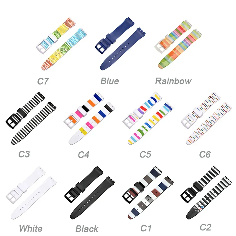 16mm 17mm 19mm Rubber Strap for Swatch Watch Band  Soft Jelly Colorful Waterproof Sport Replacement Wrist Bracelet Accessories