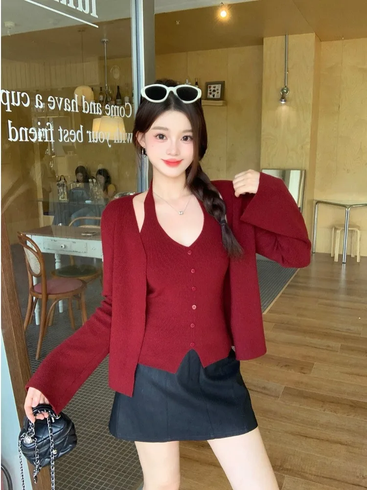 

Комплект для женщин больших размеров: сексуальный кардиган на одной пуговице и юбка с высокой талией, осенняя новинка в корейском стиле, облегающий крой