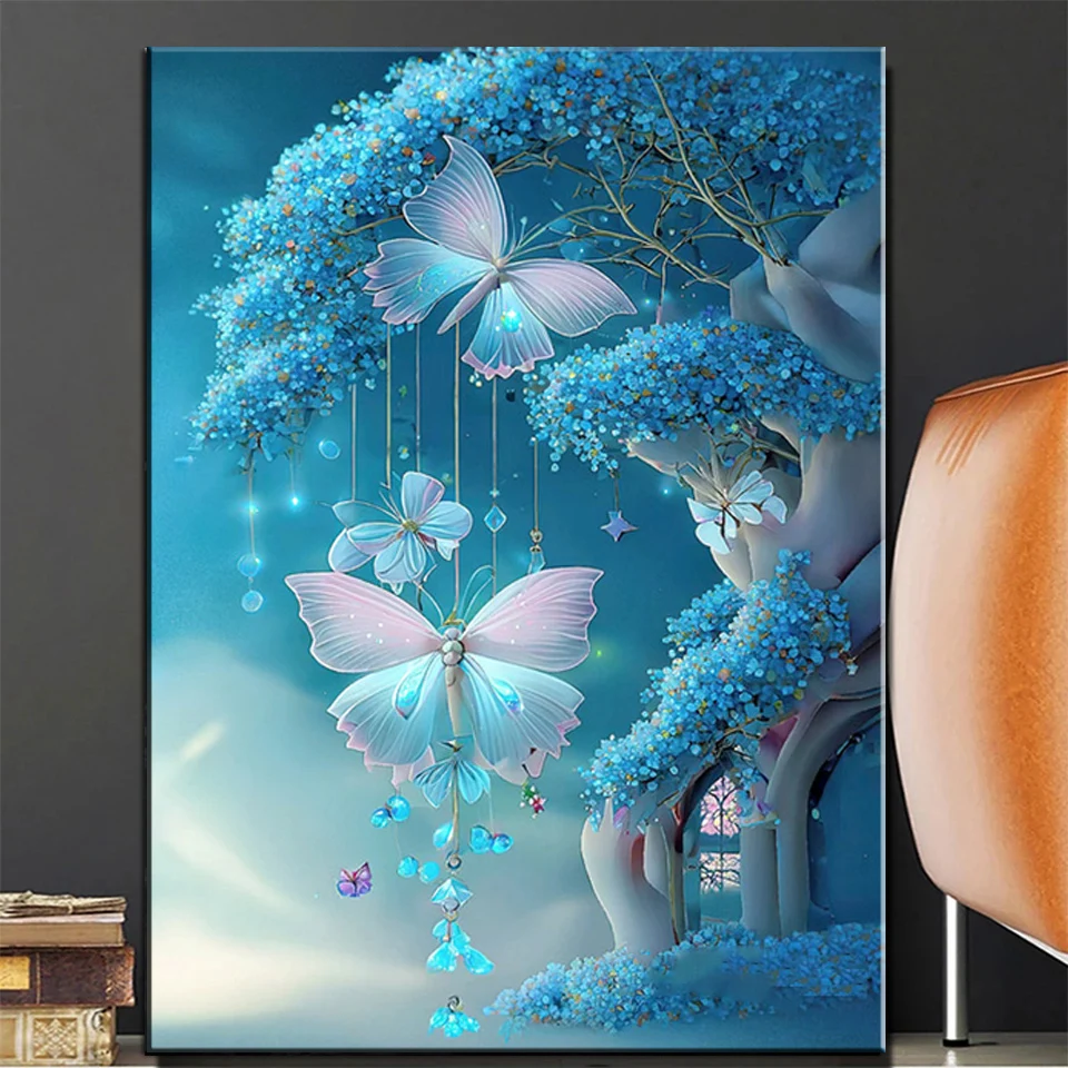 DIY 5D Diamond Painting New Arrivals Blue Tree Butterfly Scenery Wind chimes Mosaic Diamond Embroidery Flower Cross Stitch A400