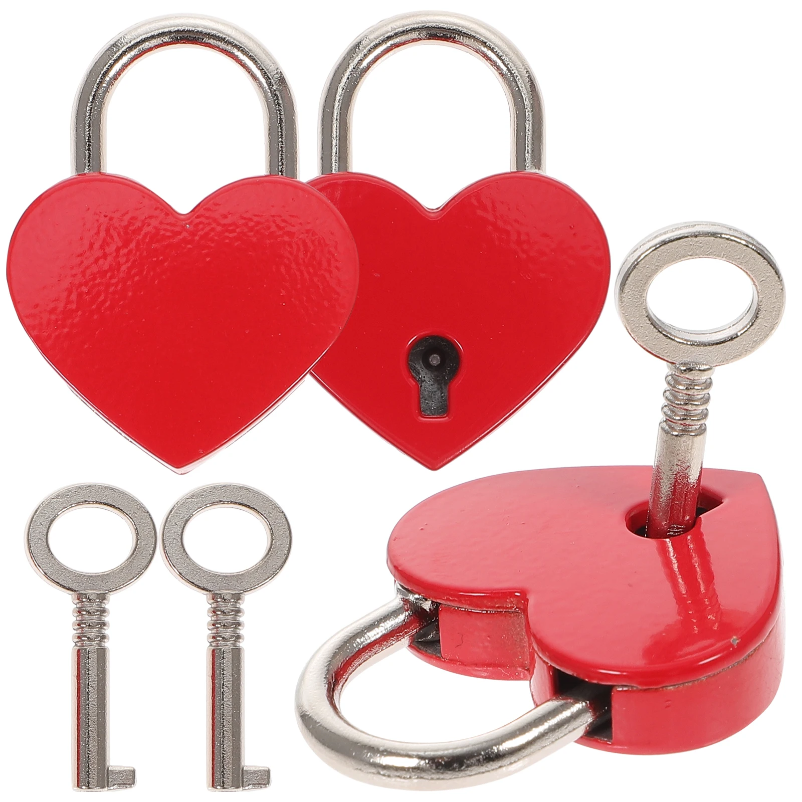 

3 Sets Heart Shaped Locks Keys Red Mini Padlock for Luggage Jewelry Box Diary Love Locks Secure Durable Zinc Alloy