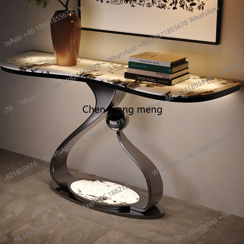 

Italian light luxury entrance table Villa hotel living room, stainless steel entrance table against the wall