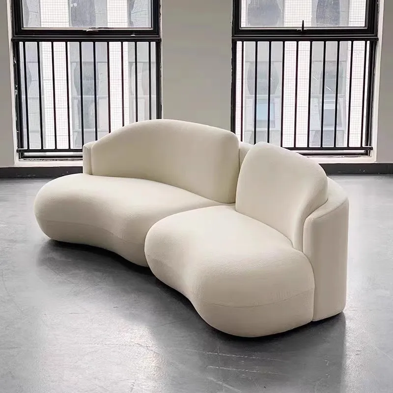

Medieval style, small apartment living room fabric, white wabi wind, creative lamb wool curved sofa