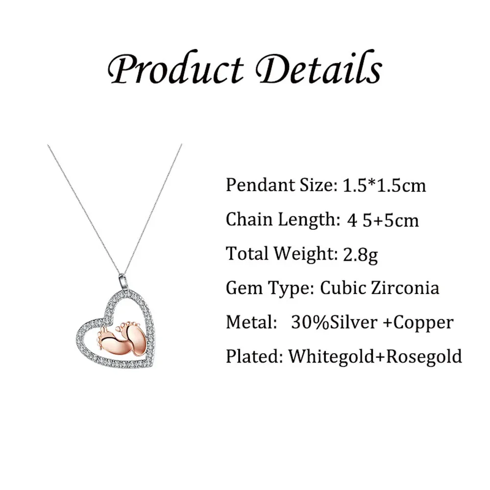 Fashion Jewelry Necklace Love Color Separation Feet Pendant Necklace Charm Cute Mother Daughter Clavicle Chain Mother's Day Gift