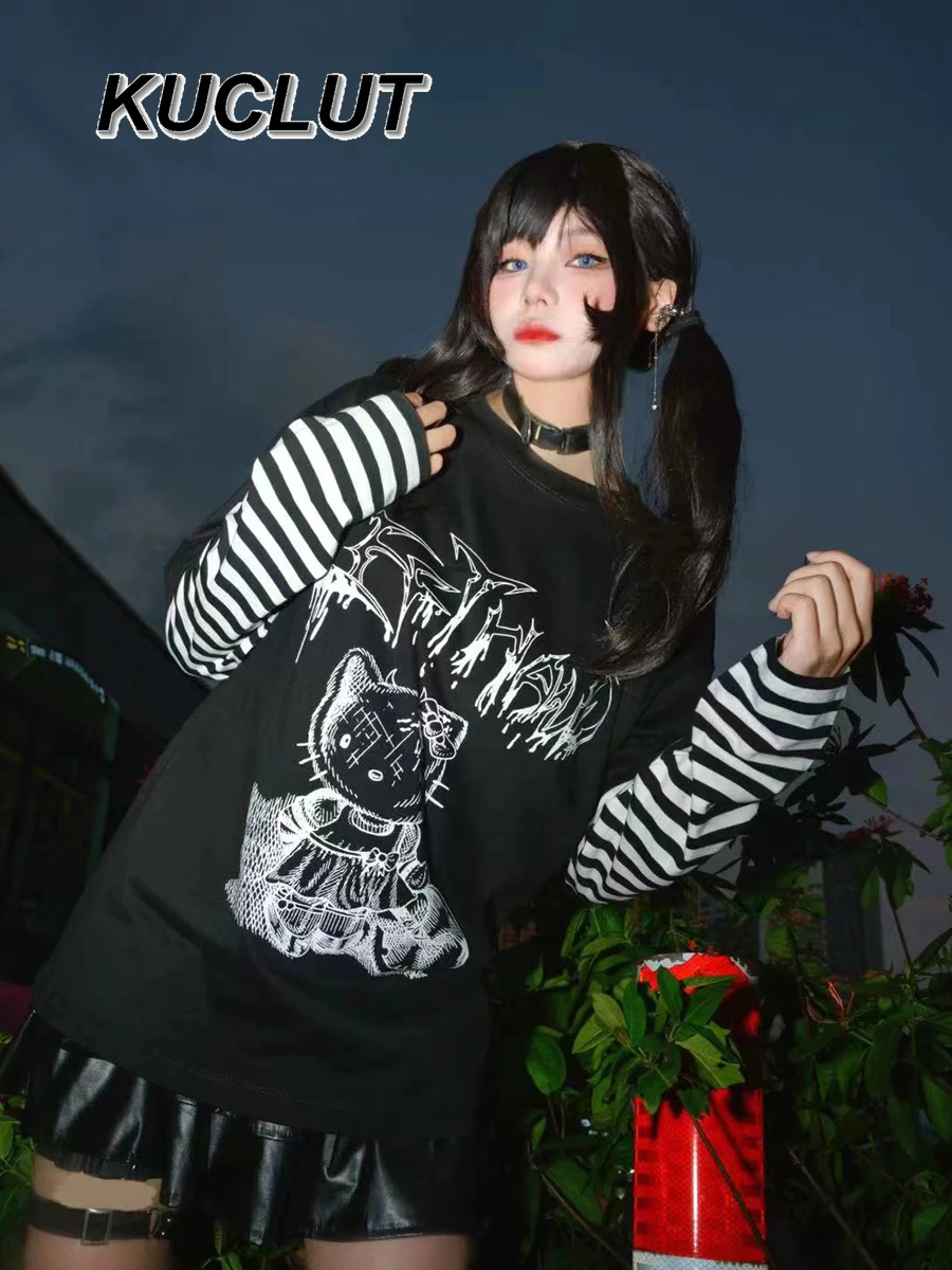 

Women's Casual Tops Y2k Punk Style Long-sleeved T-shirt Harajuku Crew Neck Loose Tee Female Spring Andu Autumn Women T Shirt