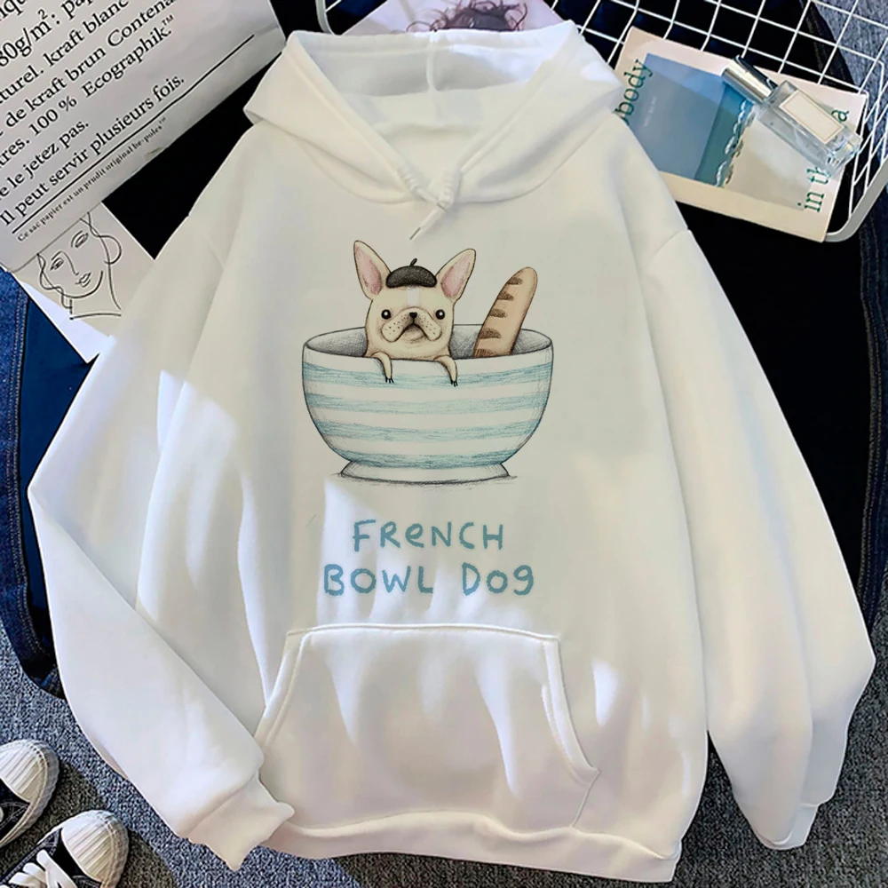 Sudaderas con capucha de Bulldog Francés para mujer, sudaderas con estampado de vellón, top de manga larga para mujer