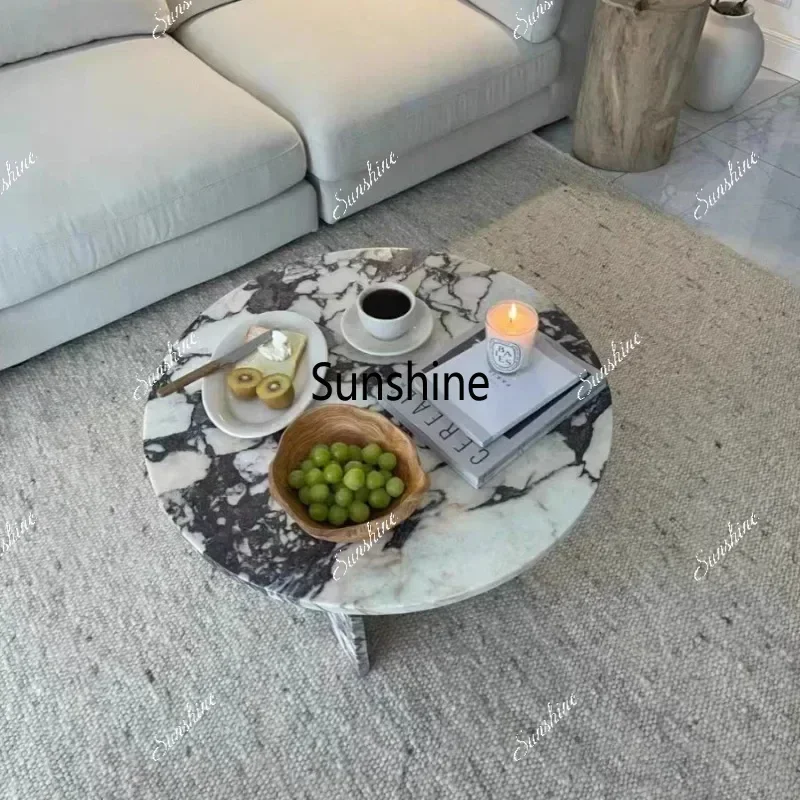 Minimalist household living room round marble coffee table designer coffee table corner side table combination T*