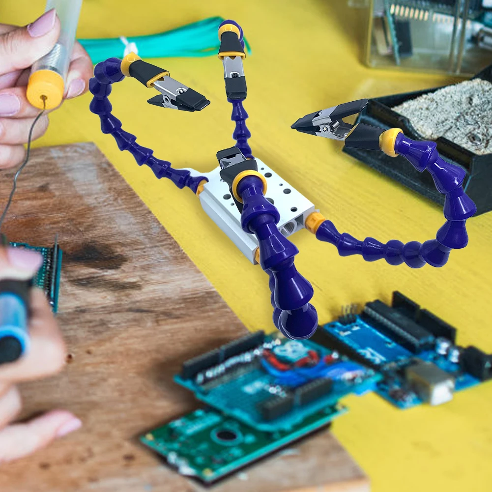 

Настольные тиски, настольный зажим, паяльная станция с 2/4/6 шт., гибкие рычаги, держатель паяльника, держатель для печатных плат из алюминиевого сплава