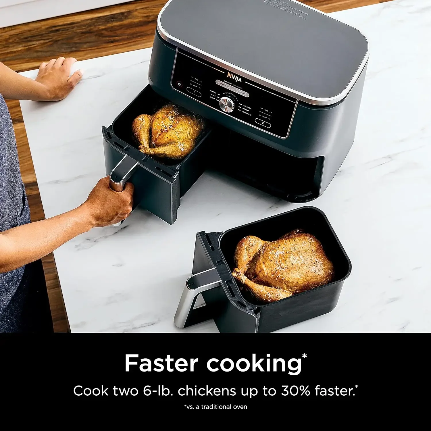 2024 10 Quart 6-in-1 DualZone XL 2-Basket Air Fryer with 2 Independent Frying Baskets, Match Cook & Smart Finish to Roast, Broil