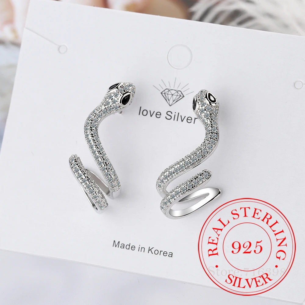 Personality Wave 925 Sterling Silver Snake Earrings For Women Luxury Jewelry 2022 Rock Punk Crystal Cubic Zircon Studs Piercing