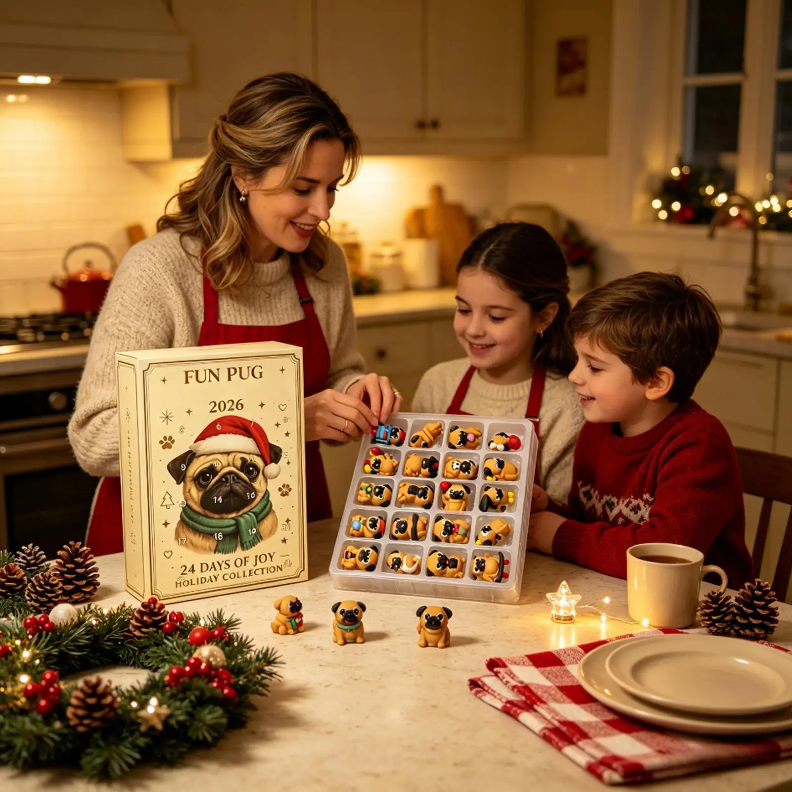 Pug Christmas Countdown Calendar 2026 24 Days Mini Dog Figurine Advent Festive Countdown Calendar for Party Favors Stocking