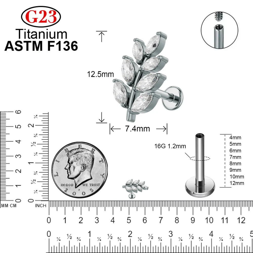 

ASTM F136 Titanium 7 Marquise CZ Leaf Cluster Earring Cartilage Conch Helix Piercing Jewelry Flat Back Labret Stud Women Luxury
