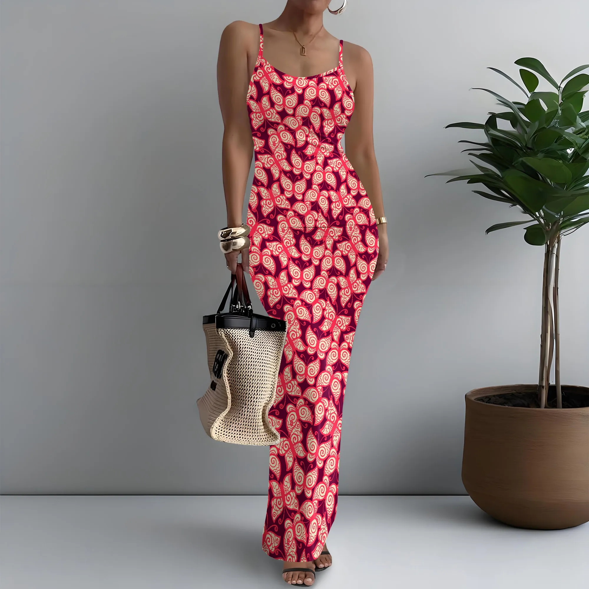 

Women's Spaghetti Strap Maxi Dress Edgy Cute Butterfly Print Bar XS-3XL