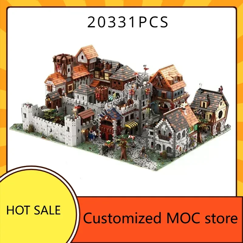 

20331 шт. большой средневековый замок королевской деревни, хит продаж, MOC, городская головоломка с архтектурой, игрушка DIYA, сборочная игрушка для творческой игры, Рождественский подарок