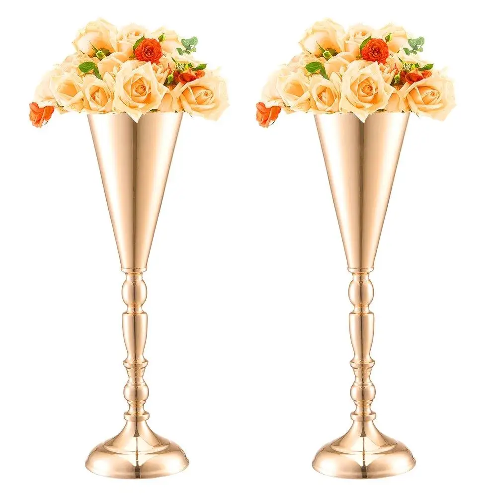 

10 Pcs 43cm Wedding Table Vase Metal Gold Trumpet Design Set